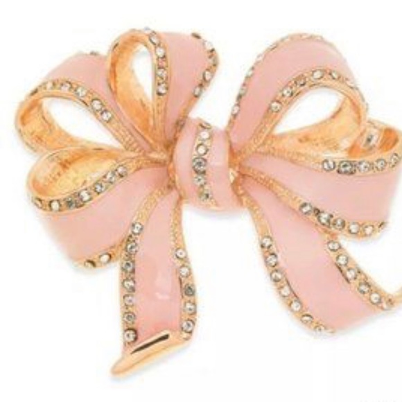 Holiday Lane Jewelry - NWT HOLIDAY LANE PINK BOW PIN/BROOCH WITH CLEAR CRYSTALS AND GOLD TONE